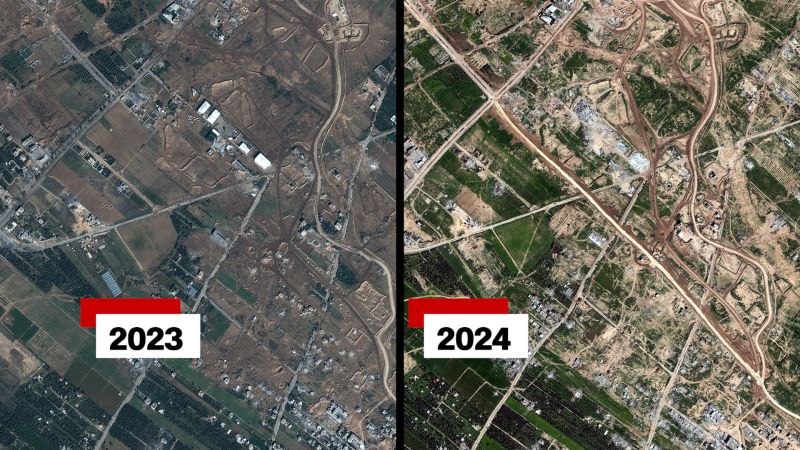  Israeli road splitting Gaza in two has reached the Mediterranean coast, satellite imagery shows