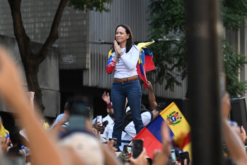  Venezuelan opposition leader Maria Corina Machado detained at protest in Caracas